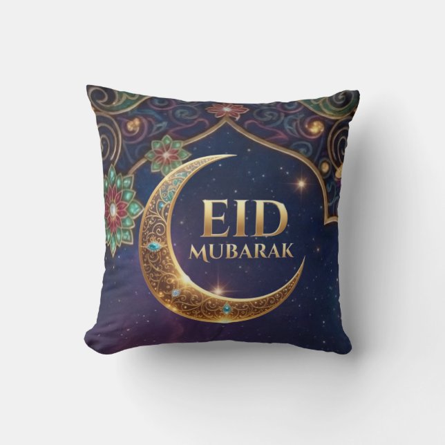 Eid Mubarak islamisk firande Guld och marinblå Kudde (Framsida)
