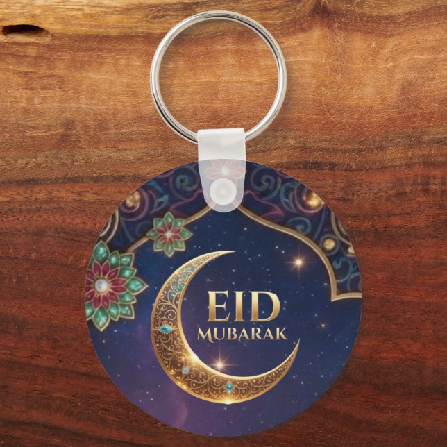 Eid Mubarak islamisk firande Guld och marinblå Nyckelring (Baksida)