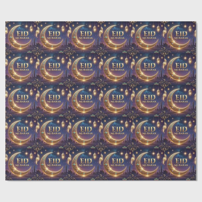 Eid Mubarak islamisk firande Guld och marinblå Presentpapper (Platt)