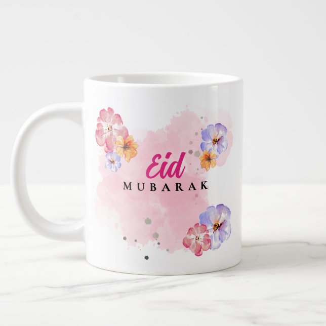 Eid Mubarak Jättekaffekopp - Blommig akvarell Jumbo Mugg (Vänster)