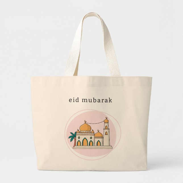 Eid Mubarak Jumbo Tote | Modern moské Mjuk Rosa Jumbo Tygkasse (Framsidan)