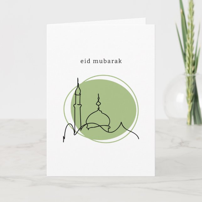 Eid Mubarak-kort | Minimalistisk moské linjeframst Kort (Framsida)