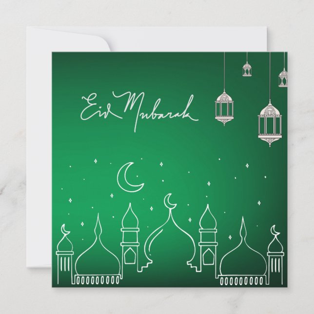 Eid Mubarak Line Art Mosque Julkort (Framsida)