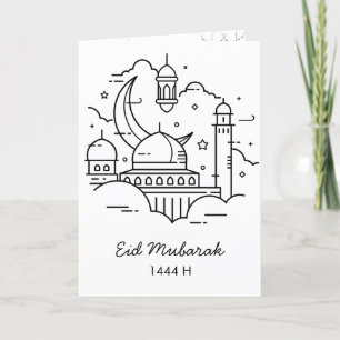 Eid Mubarak Line Art Vitvikt kort