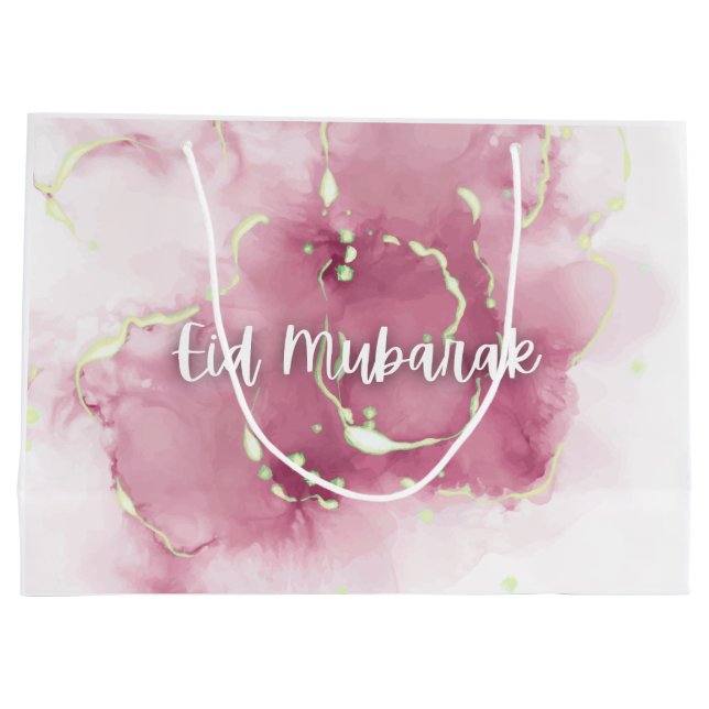 Eid Mubarak/Lycklig Eid Gift Bag Rosa Marble Scrip (Baksidan)