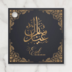 Eid Mubarak Lycklig Eid Golden Calligraphy Black Gåvor Etiketter