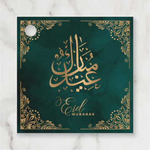 Eid Mubarak Lycklig Eid Golden Calligraphy Grönt Gåvor Etiketter