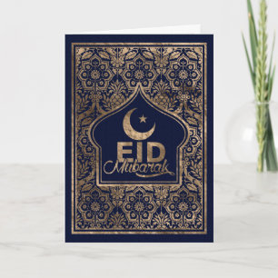 Eid Mubarak - Lycklig Eid - Guld och blue Kort