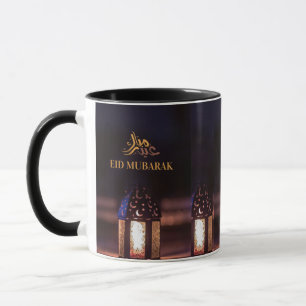 Eid Mubarak Lykta Sken Arabisk Kalligrafi Konst Mugg