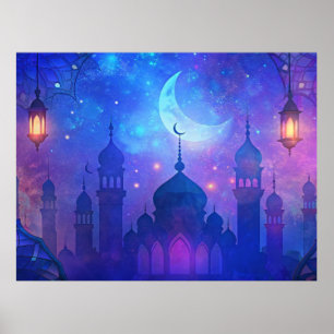 Eid Mubarak Magi Arabiska Nätter Halvmåne Färger Poster