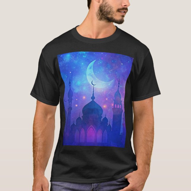 Eid Mubarak Magi Arabiska Nätter Halvmåne Färger T Shirt (Framsida)