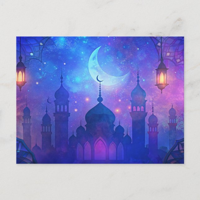Eid Mubarak Magic Arabian Nights Crescent Färg Vykort (Framsida)