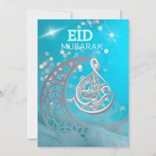 Eid Mubarak Måne med arabisk kalligrafi Hälsning Julkort (Framsida)