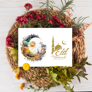 Eid Mubarak Måne och Sol fantasy Eid Hälsning Julkort