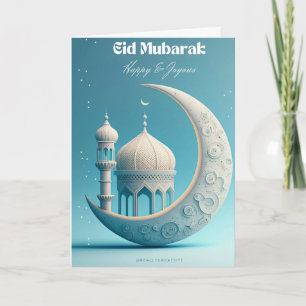 Eid Mubarak Måne & Stjärnor Elegant Design Knapp D Kort