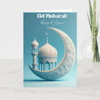 Eid Mubarak Måne & Stjärnor Elegant Design Knapp D Kort