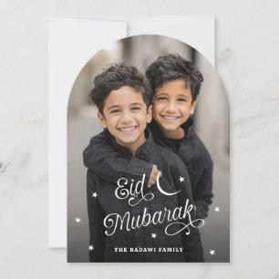 Eid Mubarak-måne stjärnor vit överlagringsfoto Julkort
