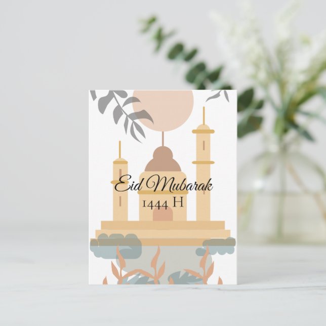 Eid Mubarak Minimalist Mosque Hälsning Card Vykort (Stående Fram)