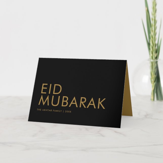 Eid Mubarak Modern Black och Guld Muslim Helgdag Kort (Framsida)