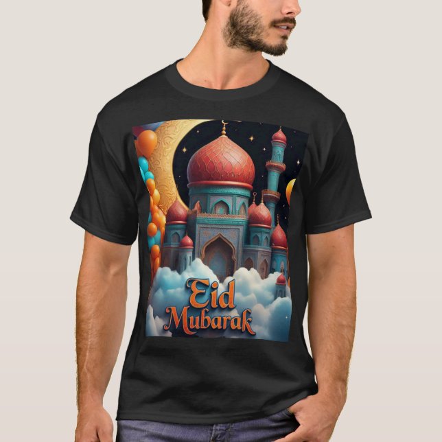 Eid Mubarak Mosque med Balloons Tshirt För manar T Shirt (Framsida)