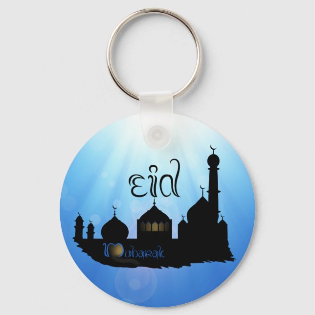 Eid Mubarak Mosque med typografi Nyckelring (Framsida)