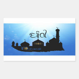 Eid Mubarak Mosque med typografi Rektangulärt Klistermärke