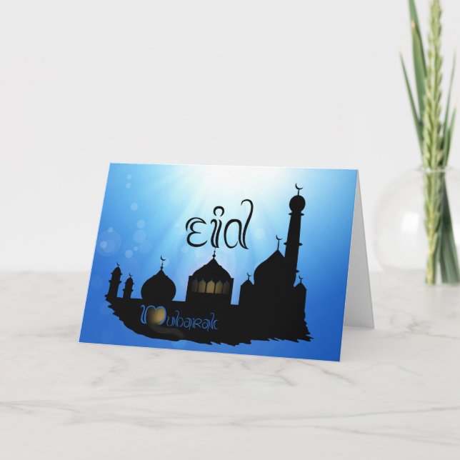 Eid Mubarak Mosque med Typography Helgdag Card Helgkort (Framsida)