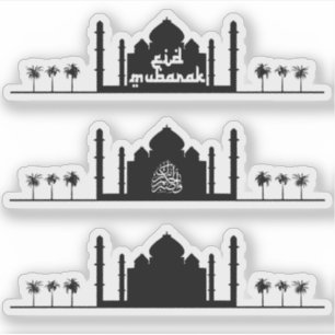 Eid Mubarak Mosque Silhouette Typography Klistermärken
