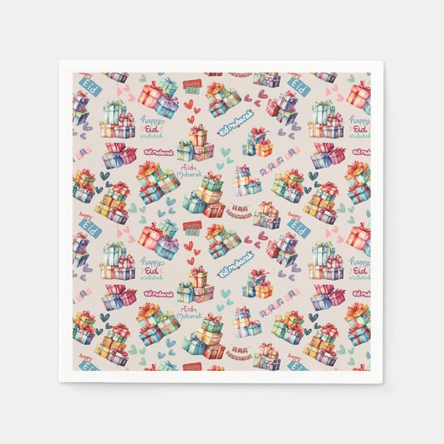 Eid Mubarak Napkins – Colourful Gift Boxes Pappersservett (Framsidan)