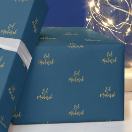 Eid Mubarak Navy Blue Guld Gift Wrapping Papper Presentpapper