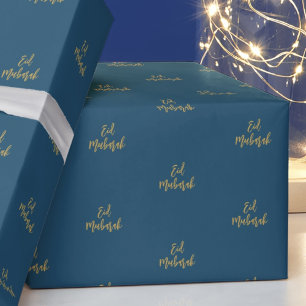 Eid Mubarak Navy Blue Guld Gift Wrapping Papper Presentpapper