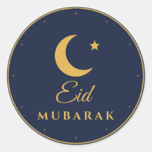 Eid Mubarak Navy Guld Halvmåne Runda Klistermärken