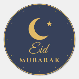 Eid Mubarak Navy Guld Halvmåne Runda Klistermärken
