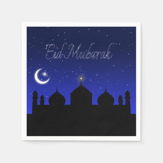 Eid Mubarak Night Stars Mosque Pappersservett (Framsidan)