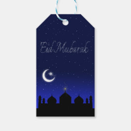 Eid Mubarak Night Stars Mosque Presentetikett