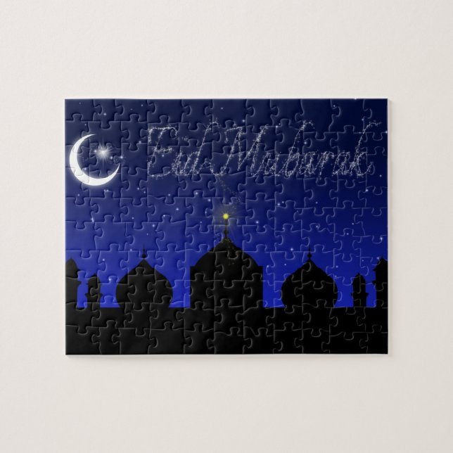 Eid Mubarak Night Stars Mosque Pussel (Horisontell)