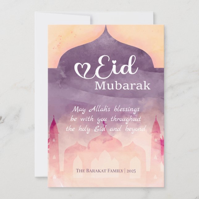 Eid Mubarak Personlig Kort med Moské Design (Framsida)
