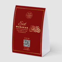 Eid Mubarak QR-kod Bordställ Rött Guld Islamisk