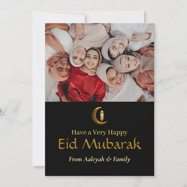 Eid Mubarak Ramadan Elegant Photo Black Guld Julkort (Framsida)
