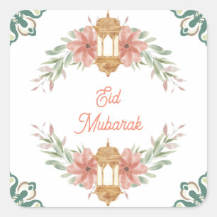 Eid Mubarak  Ramadan Mubarak Flowers Wand Lamp Fyrkantigt Klistermärke