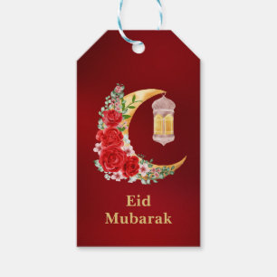 Eid Mubarak Red Blommigt Cresent Islamic Lantern Presentetikett