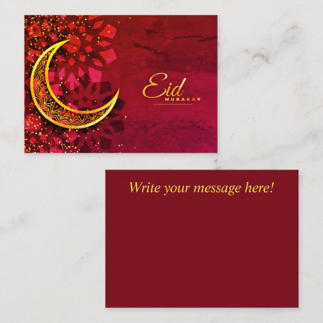 Eid Mubarak Red och Golden Anteckningskort (Fram/baksida)