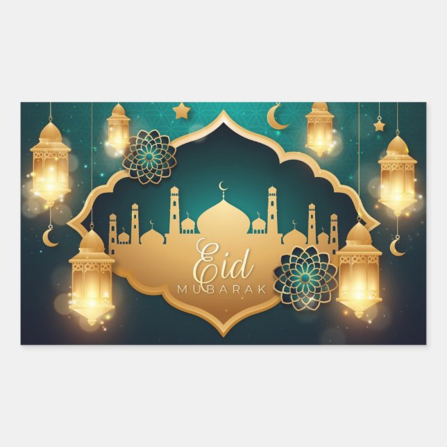 Eid Mubarak Rektangulärt Klistermärke (Framsida)