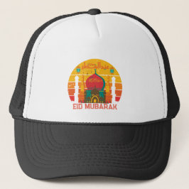 Eid Mubarak Retro Sunset Mosque Typography Keps