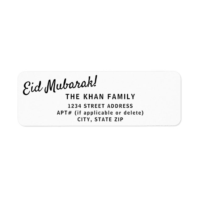 Eid Mubarak Returadress Sticker Label Etikett (Framsidan)