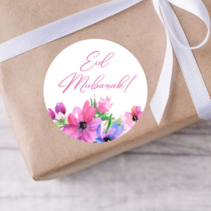 Eid Mubarak Rosa Flower Sticker Runt Klistermärke