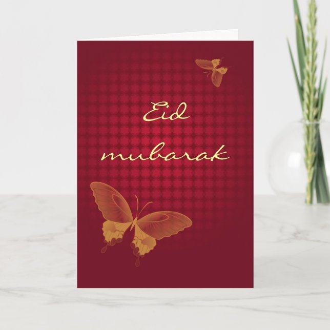 Eid mubarak - rött butterly hälsningkort helgkort (Framsida)