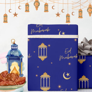 Eid Mubarak Sapphire Blue + Guld Lanternor Måne Presentpapper