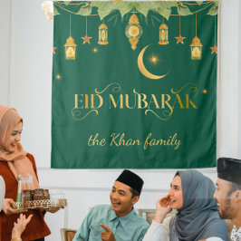 Eid Mubarak Skräddarsydda gröna lyktor i guld + Må
