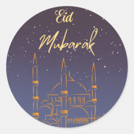 Eid Mubarak Starry Himlar Guld Disabled Mosque Runt Klistermärke